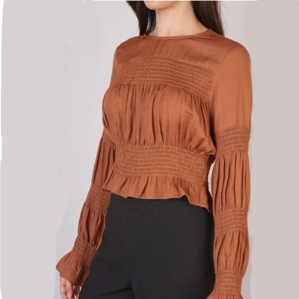 DO+BE Rust Coloured Long Sleeve Smocked Top